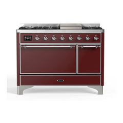 ILVE 48" Majestic II Series Freestanding Dual Fuel Range with 8 Sealed Brass Non Stick Coated Burners and Griddle - UM12FDQNS3 - The Home Selection