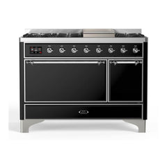 ILVE 48" Majestic II Series Freestanding Dual Fuel Range with 8 Sealed Brass Non Stick Coated Burners and Griddle - UM12FDQNS3 - The Home Selection