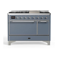 ILVE 48" Majestic II Series Freestanding Dual Fuel Range with 8 Sealed Brass Non Stick Coated Burners and Griddle - UM12FDQNS3 - The Home Selection