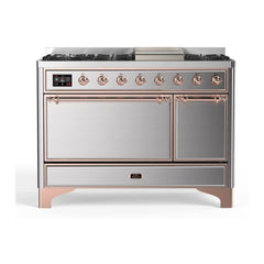 ILVE 48" Majestic II Series Freestanding Dual Fuel Range with 8 Sealed Brass Non Stick Coated Burners and Griddle - UM12FDQNS3 - The Home Selection