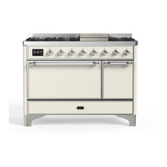 ILVE 48" Majestic II Series Freestanding Dual Fuel Range with 8 Sealed Brass Non Stick Coated Burners and Griddle - UM12FDQNS3 - The Home Selection