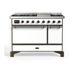 ILVE 48" Majestic II Series Freestanding Dual Fuel Range with 8 Sealed Brass Non Stick Coated Burners and Griddle - UM12FDQNS3 - The Home Selection