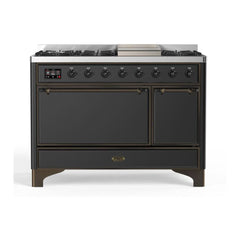 ILVE 48" Majestic II Series Freestanding Dual Fuel Range with 8 Sealed Brass Non Stick Coated Burners and Griddle - UM12FDQNS3 - The Home Selection