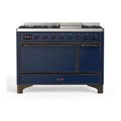 ILVE 48" Majestic II Series Freestanding Dual Fuel Range with 8 Sealed Brass Non Stick Coated Burners and Griddle - UM12FDQNS3 - The Home Selection