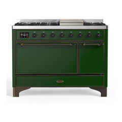 ILVE 48" Majestic II Series Freestanding Dual Fuel Range with 8 Sealed Brass Non Stick Coated Burners and Griddle - UM12FDQNS3 - The Home Selection