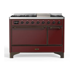 ILVE 48" Majestic II Series Freestanding Dual Fuel Range with 8 Sealed Brass Non Stick Coated Burners and Griddle - UM12FDQNS3 - The Home Selection