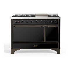 ILVE 48" Majestic II Series Freestanding Dual Fuel Range with 8 Sealed Brass Non Stick Coated Burners and Griddle - UM12FDQNS3 - The Home Selection