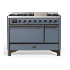 ILVE 48" Majestic II Series Freestanding Dual Fuel Range with 8 Sealed Brass Non Stick Coated Burners and Griddle - UM12FDQNS3 - The Home Selection