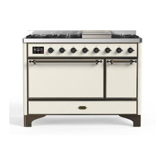 ILVE 48" Majestic II Series Freestanding Dual Fuel Range with 8 Sealed Brass Non Stick Coated Burners and Griddle - UM12FDQNS3 - The Home Selection