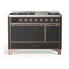 ILVE 48" Majestic II Series Freestanding Dual Fuel Range with 8 Sealed Brass Non Stick Coated Burners and Griddle - UM12FDQNS3 - The Home Selection