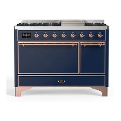 ILVE 48" Majestic II Series Freestanding Dual Fuel Range with 8 Sealed Brass Non Stick Coated Burners and Griddle - UM12FDQNS3 - The Home Selection