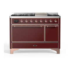 ILVE 48" Majestic II Series Freestanding Dual Fuel Range with 8 Sealed Brass Non Stick Coated Burners and Griddle - UM12FDQNS3 - The Home Selection
