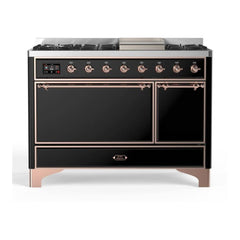 ILVE 48" Majestic II Series Freestanding Dual Fuel Range with 8 Sealed Brass Non Stick Coated Burners and Griddle - UM12FDQNS3 - The Home Selection