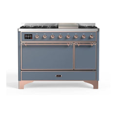 ILVE 48" Majestic II Series Freestanding Dual Fuel Range with 8 Sealed Brass Non Stick Coated Burners and Griddle - UM12FDQNS3 - The Home Selection