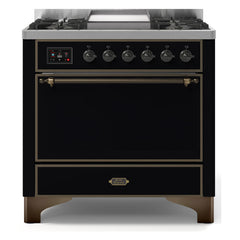 ILVE Majestic II 36-Inch Dual Fuel Range with 6 Black Brass Burners & Griddle - UM09F - The Home Selection