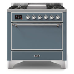 ILVE Majestic II 36-Inch Dual Fuel Range with 6 Black Brass Burners & Griddle - UM09F - The Home Selection