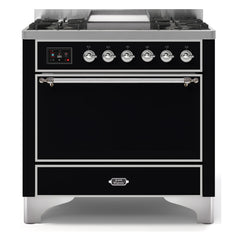 ILVE Majestic II 36-Inch Dual Fuel Range with 6 Black Brass Burners & Griddle - UM09F - The Home Selection