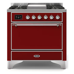 ILVE Majestic II 36-Inch Dual Fuel Range with 6 Black Brass Burners & Griddle - UM09F - The Home Selection