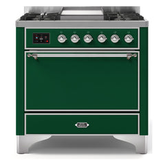 ILVE Majestic II 36-Inch Dual Fuel Range with 6 Black Brass Burners & Griddle - UM09F - The Home Selection