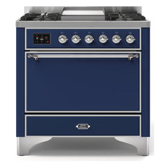 ILVE Majestic II 36-Inch Dual Fuel Range with 6 Black Brass Burners & Griddle - UM09F - The Home Selection