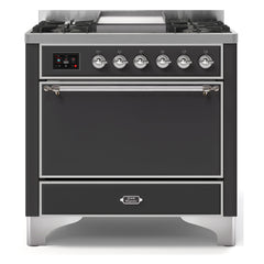 ILVE Majestic II 36-Inch Dual Fuel Range with 6 Black Brass Burners & Griddle - UM09F - The Home Selection