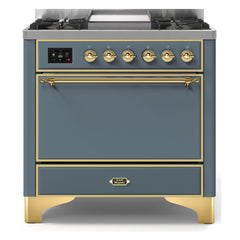 ILVE Majestic II 36-Inch Dual Fuel Range with 6 Black Brass Burners & Griddle - UM09F - The Home Selection