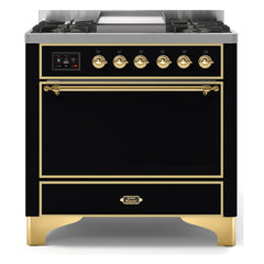 ILVE Majestic II 36-Inch Dual Fuel Range with 6 Black Brass Burners & Griddle - UM09F - The Home Selection