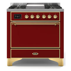 ILVE Majestic II 36-Inch Dual Fuel Range with 6 Black Brass Burners & Griddle - UM09F - The Home Selection