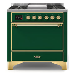 ILVE Majestic II 36-Inch Dual Fuel Range with 6 Black Brass Burners & Griddle - UM09F - The Home Selection
