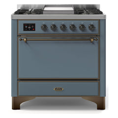 ILVE Majestic II 36-Inch Dual Fuel Range with 6 Black Brass Burners & Griddle - UM09F - The Home Selection
