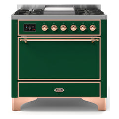 ILVE Majestic II 36-Inch Dual Fuel Range with 6 Black Brass Burners & Griddle - UM09F - The Home Selection