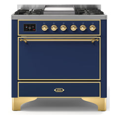 ILVE Majestic II 36-Inch Dual Fuel Range with 6 Black Brass Burners & Griddle - UM09F - The Home Selection