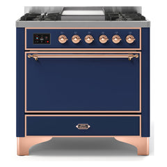 ILVE Majestic II 36-Inch Dual Fuel Range with 6 Black Brass Burners & Griddle - UM09F - The Home Selection