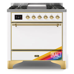 ILVE Majestic II 36-Inch Dual Fuel Range with 6 Black Brass Burners & Griddle - UM09F - The Home Selection