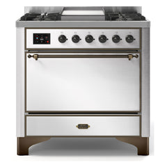 ILVE Majestic II 36-Inch Dual Fuel Range with 6 Black Brass Burners & Griddle - UM09F - The Home Selection