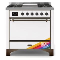 ILVE Majestic II 36-Inch Dual Fuel Range with 6 Black Brass Burners & Griddle - UM09F - The Home Selection