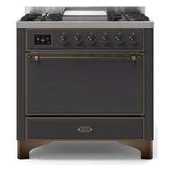ILVE Majestic II 36-Inch Dual Fuel Range with 6 Black Brass Burners & Griddle - UM09F - The Home Selection