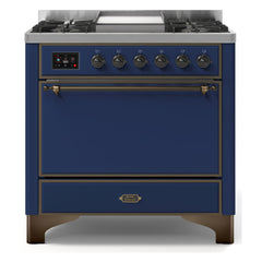 ILVE Majestic II 36-Inch Dual Fuel Range with 6 Black Brass Burners & Griddle - UM09F - The Home Selection