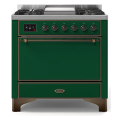 ILVE Majestic II 36-Inch Dual Fuel Range with 6 Black Brass Burners & Griddle - UM09F - The Home Selection