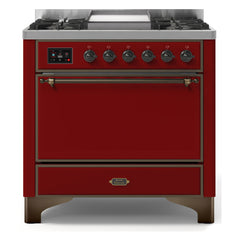 ILVE Majestic II 36-Inch Dual Fuel Range with 6 Black Brass Burners & Griddle - UM09F - The Home Selection