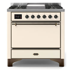 ILVE Majestic II 36-Inch Dual Fuel Range with 6 Black Brass Burners & Griddle - UM09F - The Home Selection