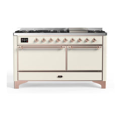 ILVE Majestic II 60 inch Solid Door Dual Fuel Range with 9 Burners, Griddle - UM15FDQNS3 - The Home Selection