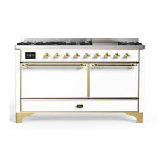 ILVE Majestic II 60 inch Solid Door Dual Fuel Range with 9 Burners, Griddle - UM15FDQNS3 - The Home Selection