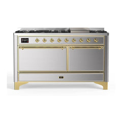 ILVE Majestic II 60 inch Solid Door Dual Fuel Range with 9 Burners, Griddle - UM15FDQNS3 - The Home Selection