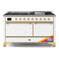 ILVE Majestic II 60 inch Solid Door Dual Fuel Range with 9 Burners, Griddle - UM15FDQNS3 - The Home Selection
