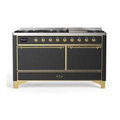 ILVE Majestic II 60 inch Solid Door Dual Fuel Range with 9 Burners, Griddle - UM15FDQNS3 - The Home Selection