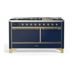 ILVE Majestic II 60 inch Solid Door Dual Fuel Range with 9 Burners, Griddle - UM15FDQNS3 - The Home Selection