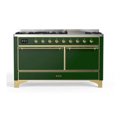 ILVE Majestic II 60 inch Solid Door Dual Fuel Range with 9 Burners, Griddle - UM15FDQNS3 - The Home Selection