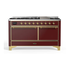 ILVE Majestic II 60 inch Solid Door Dual Fuel Range with 9 Burners, Griddle - UM15FDQNS3 - The Home Selection