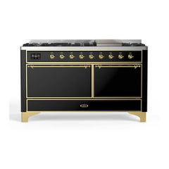 ILVE Majestic II 60 inch Solid Door Dual Fuel Range with 9 Burners, Griddle - UM15FDQNS3 - The Home Selection